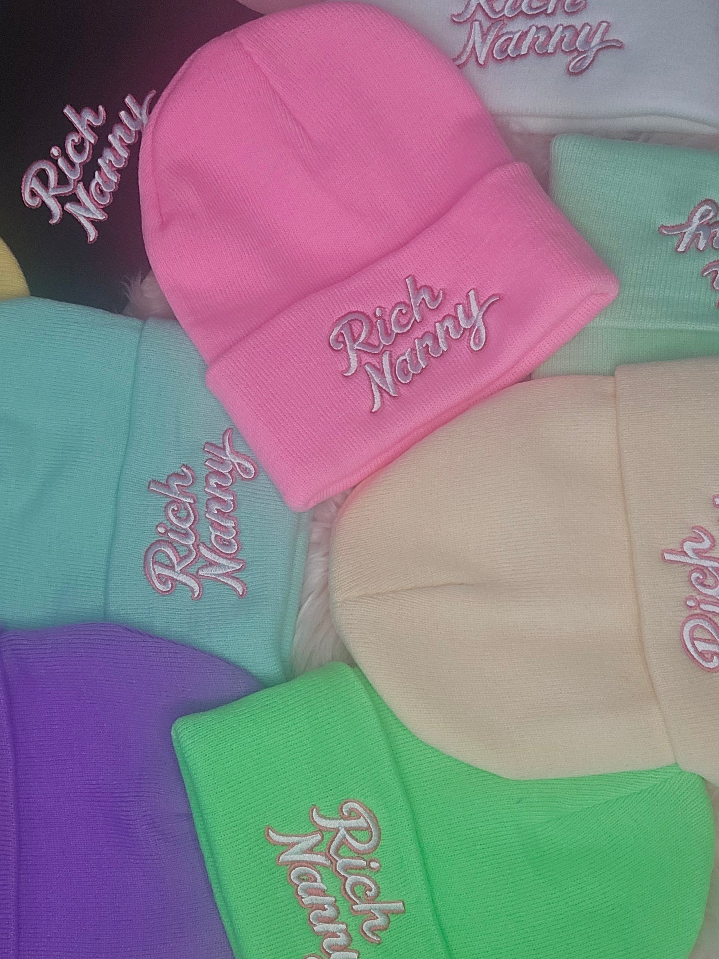 Rich Nanny Baby Pink Cotton Beanie